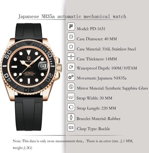 Men Watches Pagani Design Watch for Men Automatic NH35 Mechanical 100M Waterproof Stainless Steel Sapphire Glass Yacht Wristwatch PD-1651 in Kuwait