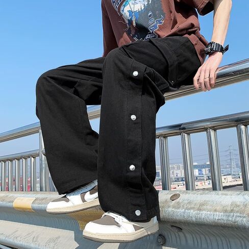 Arynna Goth Baggy Cargo Pants with Pockets for Men Women Y2K Straight Leg Joggers Casual Streetwear Loose Pants in Kuwait