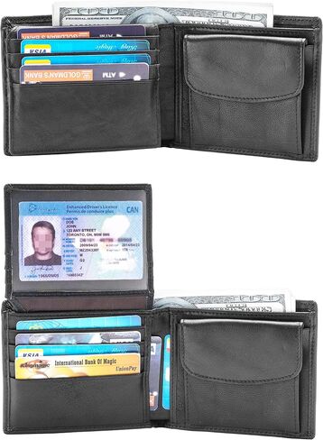 محفظة POKOFO RFID من الجلد الطبيعي ثنائية الطي للرجال مع سحاب وجيب للعملات المعدنية in Kuwait