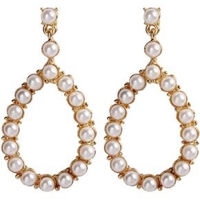 Pearl Heart Hoop Dangle Earrings Imitation Pearl Love Heart Earrings Circle Beaded Loop Drop Earrings for Women Girls Elegant Jewelry in Saudi Arabia