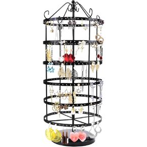 حامل اقراط دوار 360 درجة ومنظم مجوهرات، حامل عرض مجوهرات من 6 طبقات، 288 فتحة لتنظيم الاقراط، حامل قلادة للبنات، اسود in Kuwait