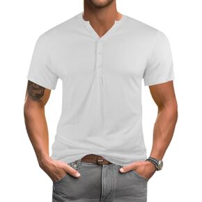 تي شيرت Viwedo رجالي Henley قمصان مناسبة نحيفة كاجوال بفتحة أمامية وأكمام قصيرة تي شيرت عصري