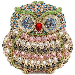 UMREN Cute Owl Clutch Women Crystal Evening Bags Luxury Handbag Rhinestone Wedding Party Purse
