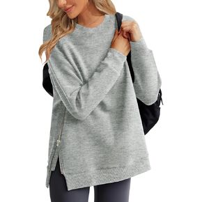 Women's Oversized Sweatshirts Side Zip Fleece Pullover Long Sleeve Casual Fall Outfits
