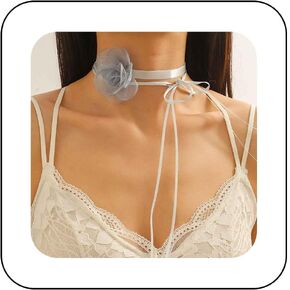 YienDoo Lace Bow Choker Camellia Flower Lace-up Necklace Long Ribbon Floral Neckband Choker Gothic Necklace Jewelry for Women in Kuwait