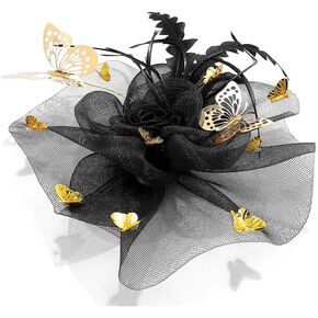 قبعات هيرمولي فاسيناتورز، ريش فراشة شبكية، زهرة سوداء وذهبية لحفلات الهالوين وحفلات الشاي للفتيات in Kuwait