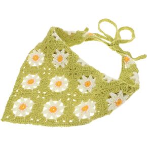 GALPADA Hair Bandana Crochet Bandana Floral Head Kerchief Flower Pattern Hair Scarf Knitted Hair Scarves Summer Sunflower Tie Bcak Headwrap for Women Girls Yellow Head Scarf Wraps