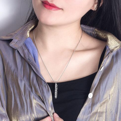 Dankadi Women's 925 Silver Necklace-Bohemian Sterling Silver Patterned Cylindrical Pendant Necklace-100% Original Silver Snake Chain 45-60CM Fine Jewelry in Saudi Arabia