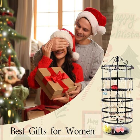 حامل اقراط دوار 360 درجة ومنظم مجوهرات، حامل عرض مجوهرات من 6 طبقات، 288 فتحة لتنظيم الاقراط، حامل قلادة للبنات، اسود in Kuwait