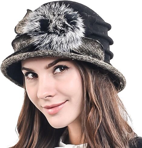Lady 100% Wool Floral Bucket Cloche Bowler Hat Felt Dress Hat XC020 in Saudi Arabia