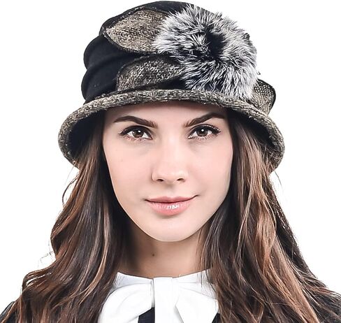 Lady 100% Wool Floral Bucket Cloche Bowler Hat Felt Dress Hat XC020 in Saudi Arabia