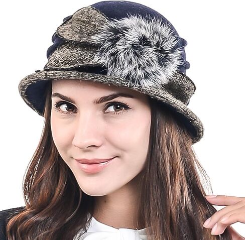 Lady 100% Wool Floral Bucket Cloche Bowler Hat Felt Dress Hat XC020 in Saudi Arabia