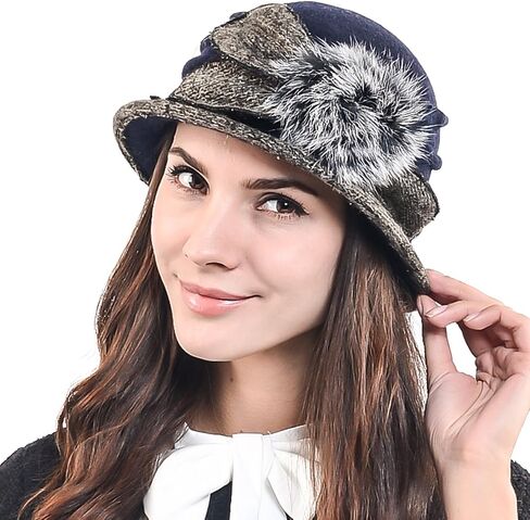 Lady 100% Wool Floral Bucket Cloche Bowler Hat Felt Dress Hat XC020 in Saudi Arabia