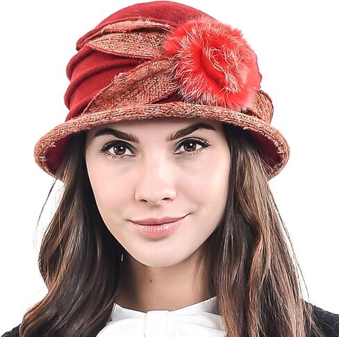 Lady 100% Wool Floral Bucket Cloche Bowler Hat Felt Dress Hat XC020 in Saudi Arabia
