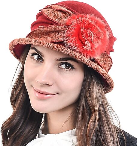 Lady 100% Wool Floral Bucket Cloche Bowler Hat Felt Dress Hat XC020 in Saudi Arabia