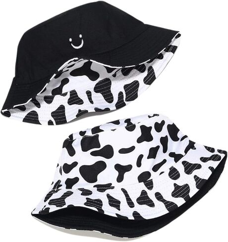 بقرة طباعة دلو قبعة المرأة عكسها لطيف الشمس القبعات الفتيات الشاطئ السفر الصيف في الهواء الطلق قبعة in Kuwait