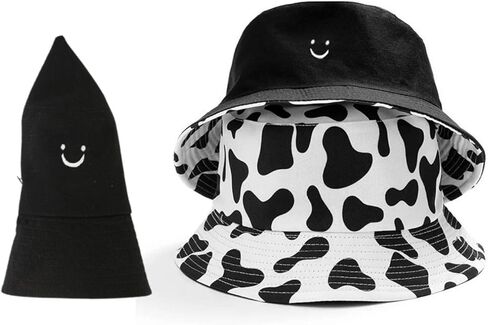 بقرة طباعة دلو قبعة المرأة عكسها لطيف الشمس القبعات الفتيات الشاطئ السفر الصيف في الهواء الطلق قبعة in Kuwait