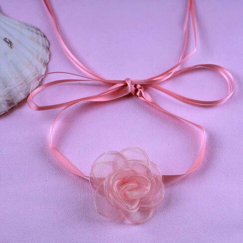 YienDoo Lace Bow Choker Camellia Flower Lace-up Necklace Long Ribbon Floral Neckband Choker Gothic Necklace Jewelry for Women in Kuwait