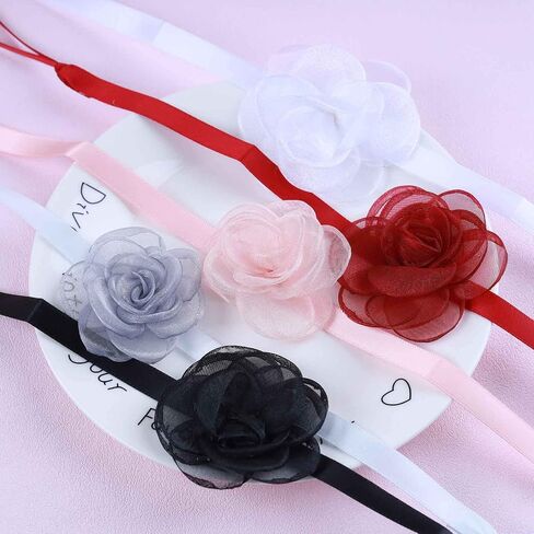 YienDoo Lace Bow Choker Camellia Flower Lace-up Necklace Long Ribbon Floral Neckband Choker Gothic Necklace Jewelry for Women in Kuwait