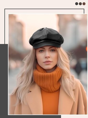 فلورالتوب غاتسبي موزع الصحف قبعات للنساء 8 لوحة بولي Leather الجلود أبل قبعة خمر قبعة البيريه غاتسبي قبعة للنساء الفتيات هدية in Kuwait