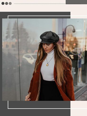 فلورالتوب غاتسبي موزع الصحف قبعات للنساء 8 لوحة بولي Leather الجلود أبل قبعة خمر قبعة البيريه غاتسبي قبعة للنساء الفتيات هدية in Kuwait