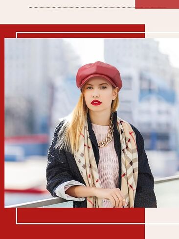 فلورالتوب غاتسبي موزع الصحف قبعات للنساء 8 لوحة بولي Leather الجلود أبل قبعة خمر قبعة البيريه غاتسبي قبعة للنساء الفتيات هدية in Kuwait