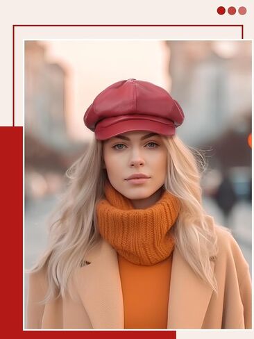 فلورالتوب غاتسبي موزع الصحف قبعات للنساء 8 لوحة بولي Leather الجلود أبل قبعة خمر قبعة البيريه غاتسبي قبعة للنساء الفتيات هدية in Kuwait