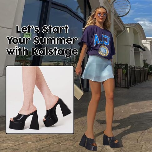 Kalstage صنادل بكعب للنساء ساحة تو كعب عالٍ مكتنز الانزلاق على الشرائح الصنادل الصيف فستان الحفلات صنادل أرضية in Kuwait
