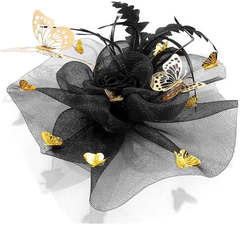 قبعات هيرمولي فاسيناتورز، ريش فراشة شبكية، زهرة سوداء وذهبية لحفلات الهالوين وحفلات الشاي للفتيات in Kuwait