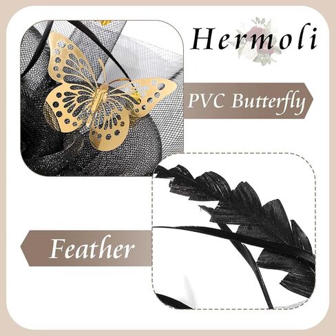 قبعات هيرمولي فاسيناتورز، ريش فراشة شبكية، زهرة سوداء وذهبية لحفلات الهالوين وحفلات الشاي للفتيات in Kuwait