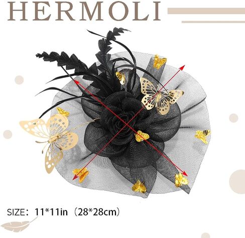 قبعات هيرمولي فاسيناتورز، ريش فراشة شبكية، زهرة سوداء وذهبية لحفلات الهالوين وحفلات الشاي للفتيات in Kuwait