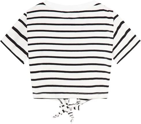 LittleSpring Girls Short Sleeve Striped Crop Tops with Tie Front Knot in Saudi Arabia