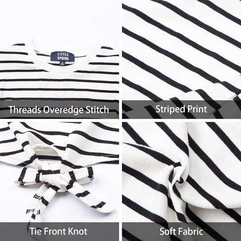 LittleSpring Girls Short Sleeve Striped Crop Tops with Tie Front Knot in Saudi Arabia