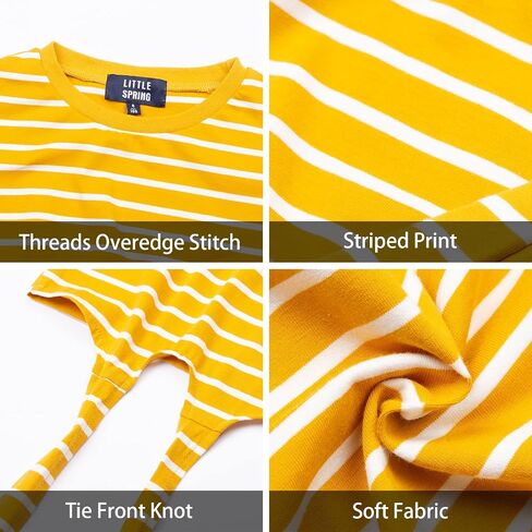 LittleSpring Girls Short Sleeve Striped Crop Tops with Tie Front Knot in Saudi Arabia