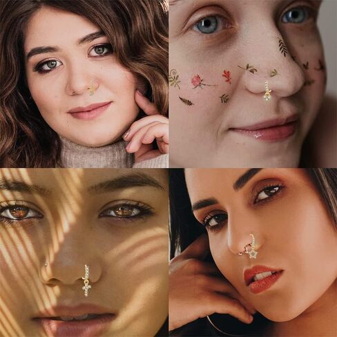 9PCS Nose Rings Hoop for Women Men CZ Cross Star Shape Nose Dangle Body Piercing Jewelry Cartilage Earring Nose Dangling in Saudi Arabia