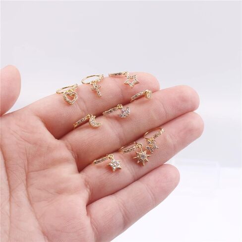 9PCS Nose Rings Hoop for Women Men CZ Cross Star Shape Nose Dangle Body Piercing Jewelry Cartilage Earring Nose Dangling in Saudi Arabia