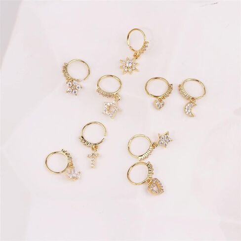 9PCS Nose Rings Hoop for Women Men CZ Cross Star Shape Nose Dangle Body Piercing Jewelry Cartilage Earring Nose Dangling in Saudi Arabia