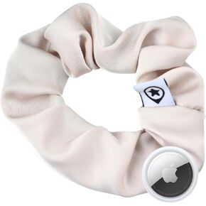 SafeTrack HairTag مقاس الطفل من الساتان شعر Scrunchie AirTag GPS حامل مخفي بسحاب وجيب مرن على شكل ذيل حصان سوار صغير (وردي)