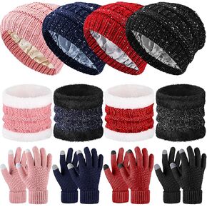 Suhine 12 Pcs Women Hats Gloves Scarf Set Knitted Winter Satin Lined Beanie Hats Touch Screen Gloves Neck Warmer with Fleece Lined 3 in 1 Winter Set in Saudi Arabia