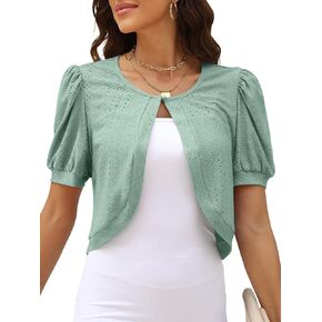 AFVETUT Women Puff Short Sleeve Bolero Shurg Eyelet Open Front Cropped Button Down Cardigan for Evening Dress in Kuwait