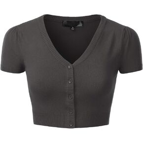 EIMIN Women's Fitted V-Neck Bolero Shrug Cropped Short Sleeve Cardigan Sweater (S-3X)