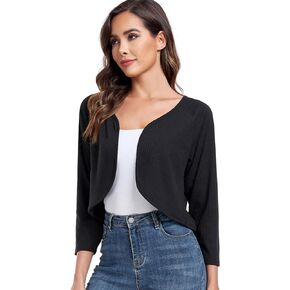 Women's Bolero Shrug Crop Cardigan Open Front Knit Sweater 3/4 Sleeve Tops