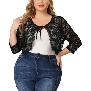 Agnes Orinda Bolero Cardigan for Women's Plus Size Office Tie Front Crop Floral Sheer Lace Shrug in Saudi Arabia