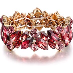 EleQueen Women's Austrian Crystal Teardrop Elastic Tennis Bracelets 2 Layer Marquise Cut Bridal Stretch Bracelet