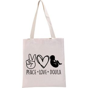 G2TUP Doula Thank You Gift Peace Love Doula Reusable Canvas Tote Bag Certified Doula Gift Midwife Life Shopping Handbag