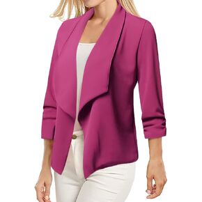 AliChan Womens Casual Blazer Lightweight 3/4 Sleeves Short Open Front Office Jacket