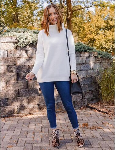 سترة صوفية نسائية من CHICWISH مصنوعة من الكتان/الأبيض/الرمادي المريح وأكمام طويلة مضلعة ذات ياقة مدورة in Kuwait