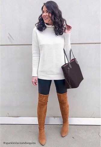 سترة صوفية نسائية من CHICWISH مصنوعة من الكتان/الأبيض/الرمادي المريح وأكمام طويلة مضلعة ذات ياقة مدورة in Kuwait