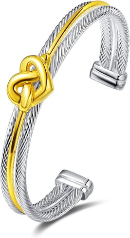 UNY JEWEL Women Jewelry Make a Statement Stylish Double Twisted Cable Wire Tie a Love Knots Cuff Bangle Christmas Gifts, Metal, no gemstone in Saudi Arabia