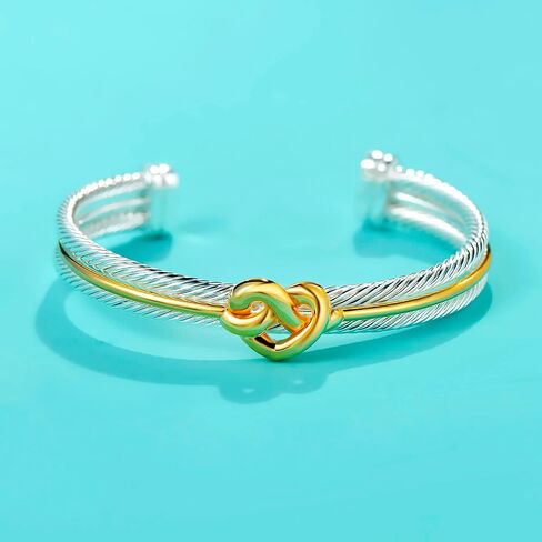 UNY JEWEL Women Jewelry Make a Statement Stylish Double Twisted Cable Wire Tie a Love Knots Cuff Bangle Christmas Gifts, Metal, no gemstone in Saudi Arabia